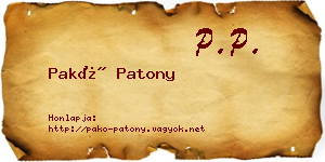 Pakó Patony névjegykártya